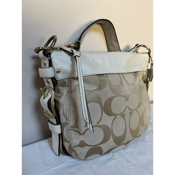 Coach Zoe 12657 Shoulder Bag Khaki/White Signature Canvas Leather Trim Gold-Tone - Picture 8 of 10